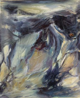 an oil painting of a horse running through a field