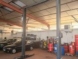 a garage with a lot of barrels and cars in it