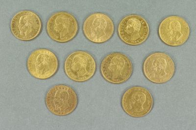 six types différents de pièces d'or sur un fond bleu
