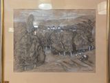 une photo représentant un dessin d'un troupeau de moutons dans un champ