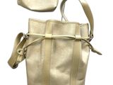 leather handbag with shoulder strap and matching pouch