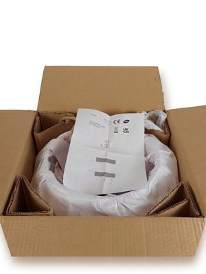 a cardboard box with a package in it on a white background