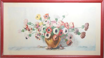 un tableau de fleurs dans un vase sur le mur