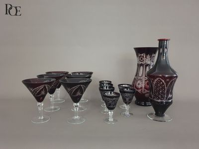 Ensemble de verre dépareillées, en cristal de Bohème overlay… - Photo 1