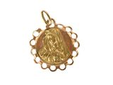 an image of a gold pendant with a virgin on it