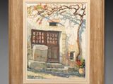 an image of a painting of a house with a tree in front of it