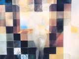 a painting of a woman standing in front of a mirror