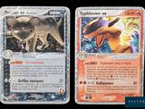 Deux cartes Pokémon sont représentées côte à côte sur un fond noir.