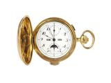 une image représentant une montre de poche en or avec un cadran blanc et des aiguilles noires