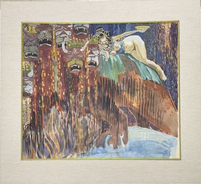 une photo d'un tableau représentant une femme à cheval
