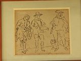 drawing of a group of men standing next to each other in a wooden frame