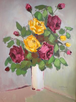 LOUIS TAMAIN Vase fleuri, HST, SBD, 65 x 50cm