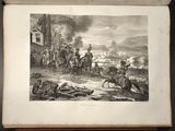 an old black and white drawing of a group of men on horses