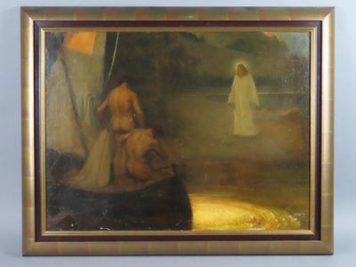 tableau représentant une femme en robe blanche debout à côté d'un homme en robe blanche