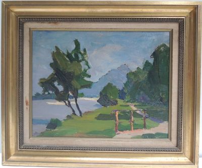 une image représentant un tableau où l'on voit un homme assis sur un banc au bord de l'eau