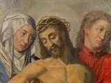 an image of a painting of jesus on the cross with three other people