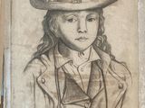 un vieux dessin représentant une jeune fille portant un chapeau et une veste