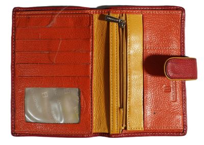 HEXAGONA Portefeuille en cuir rouge et orange