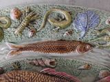 a plate with a fish on it that has shells on it