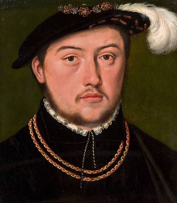 portrait of a man in a black dress with a feather on his head