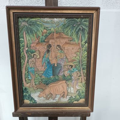 Ecole indienne "Scène animée de la vie rurale"