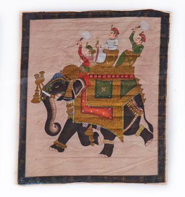 INDE - Moderne Détrempe sur toile, éléphant caparaçonné port…
