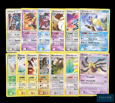 Plusieurs cartes Pokémon sont représentées sur un fond noir