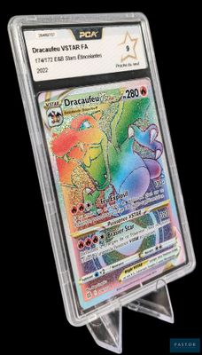 un gros plan d'une carte Pokémon dans un étui en plastique transparent