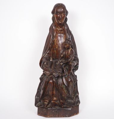 Vierge à l’Enfant en chêne sculpté avec restes de polychromi…