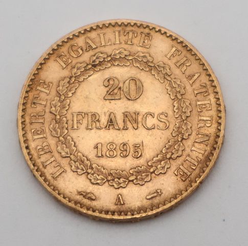 Pièce de monnaie en or à valeur faciale de vingt francs 1895. Fra...