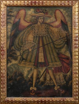 tableau représentant un ange tenant un arc et une flèche, dans un cadre doré