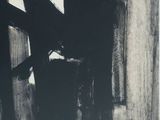 an image of a black and white painting of a person standing in front of a window