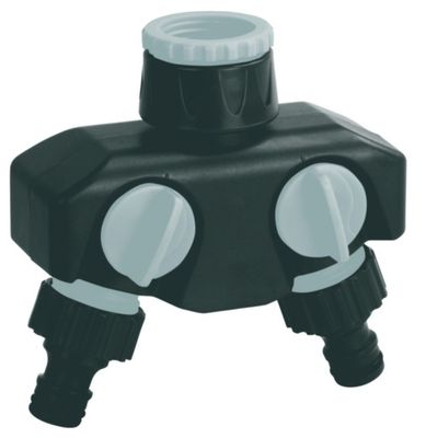 un gros plan d'un robinet d'eau noir et blanc muni de deux vannes