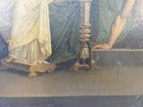 tableau représentant une femme avec un livre et une bougie posés sur une table