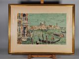 tableau représentant une gondole à Venise, avec des gondoles au premier plan