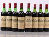 six bottles of red wine lined up in a row