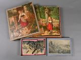 several cards with pictures of children and birds on them on a table