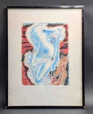 an image of a painting of a woman in a blue dress