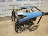 an image of a blue machine with a hose attached to it