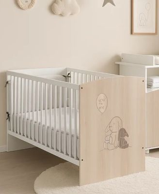 Lit bébé BABY PRICE Sérigraphie Lapinou, 120 x 60 cm,sommier…