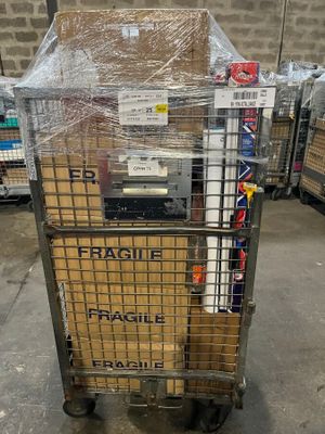 a cart that has a lot of boxes on top of it