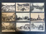 several old black and white photographs of people in a town
