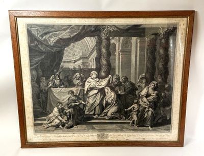 a framed picture of a painting of a group of people sitting around a table