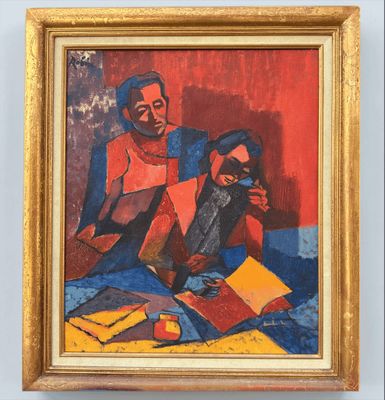 une image représentant un tableau où l'on voit un homme et une femme assis sur un lit