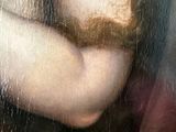 a painting of a woman with long hair holding a cell phone