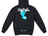a black hoodie with a map of new england printed on it