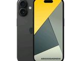 a close up of a black and yellow iphone with a camera