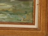 an oil painting of a boat in a body of water