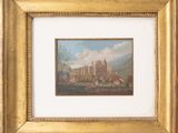 une image représentant un tableau représentant un château, dans un cadre doré