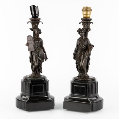 Paire de lampes de table, 'Homère et Virgile', bronze patiné…